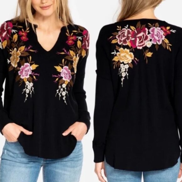 Johnny Was Zosia Embroidered Floral Thermal Top Size SMALL - Picture 1 of 11